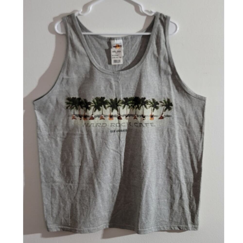 VTG Hard Rock Cafe San Antonio Guitar Palm Tree Tank Gray XL NEW